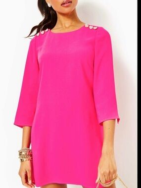 0001 Lilly Pulitzer Hot Pink Shift Dress with Heart Shoulder Buttons